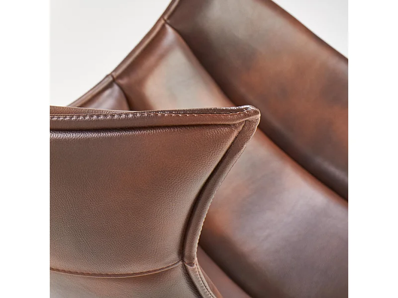 Sillón giratorio de diseño en piel envejecida con base de acero inoxidable Oliver