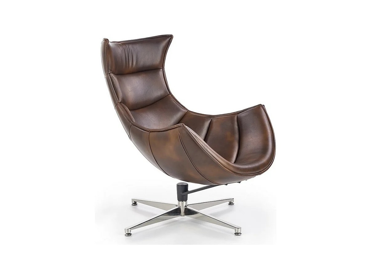 Fauteuil design pivotant style cuir vieilli avec pied en acier inoxydable Oliver