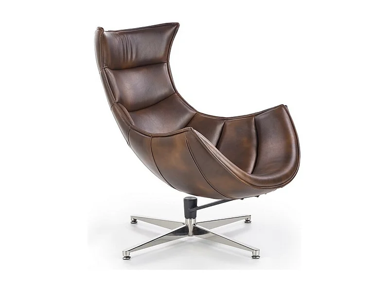 Poltrona girevole di design in pelle martoriata con base in acciaio inossidabile Oliver