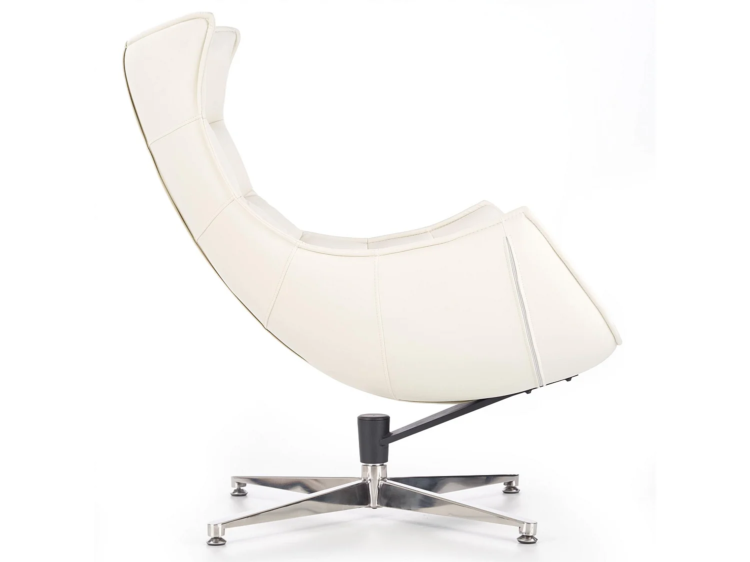 Poltrona girevole di design Oliver bianca con base in acciaio inox