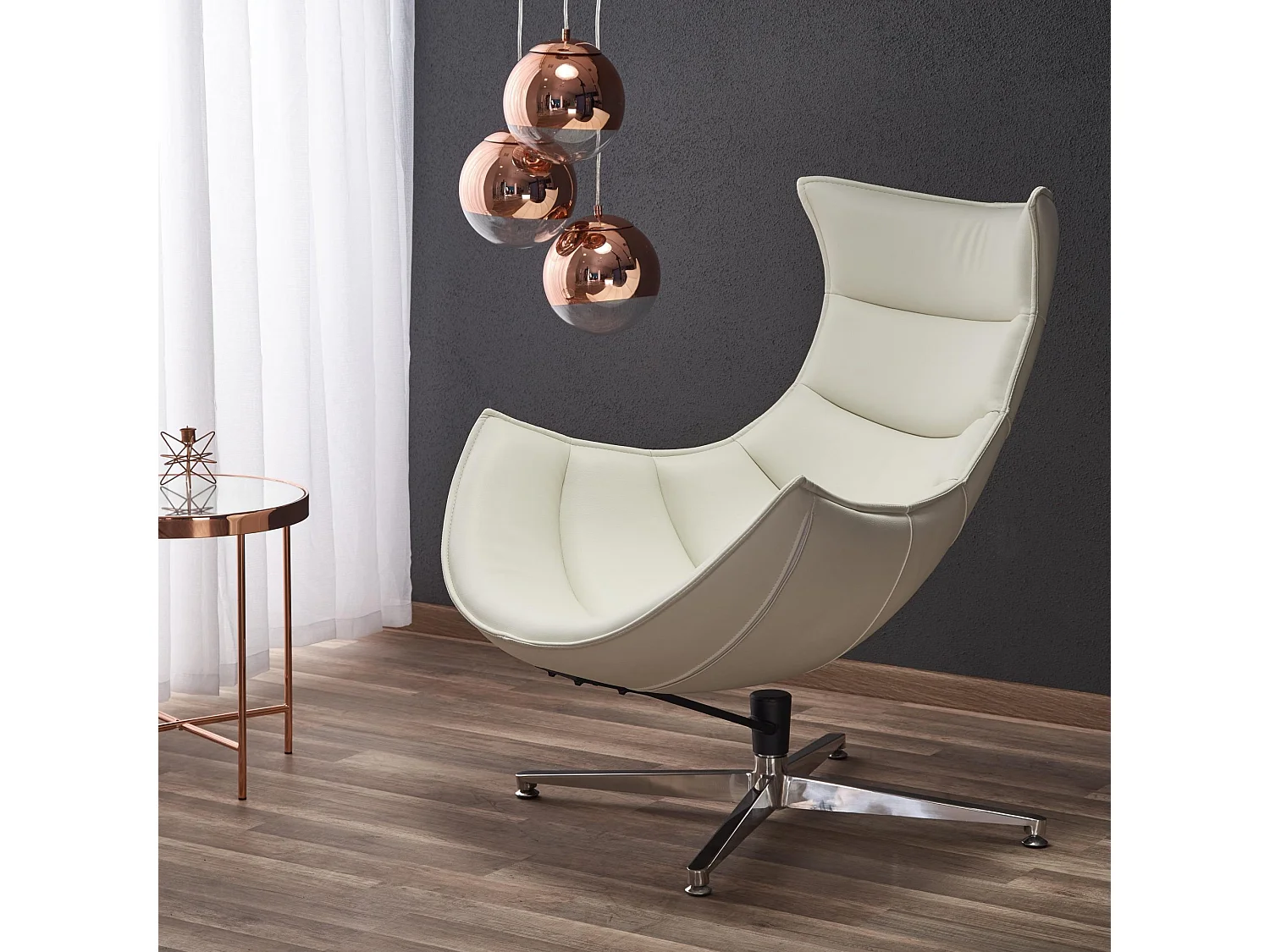 Fauteuil design pivotant blanc avec piètement en acier inoxydable Oliver