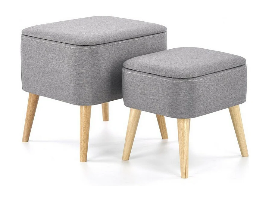 Ensemble de 2 poufs en tissu gris avec pieds en bois massif VIRTUOSO