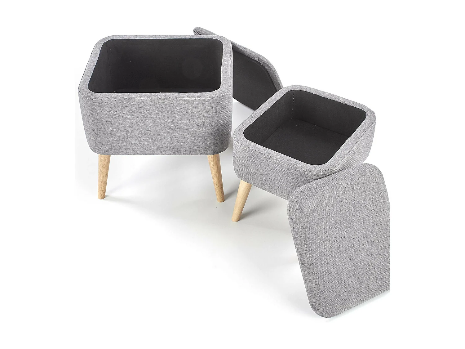 Ensemble de 2 poufs en tissu gris avec pieds en bois massif VIRTUOSO