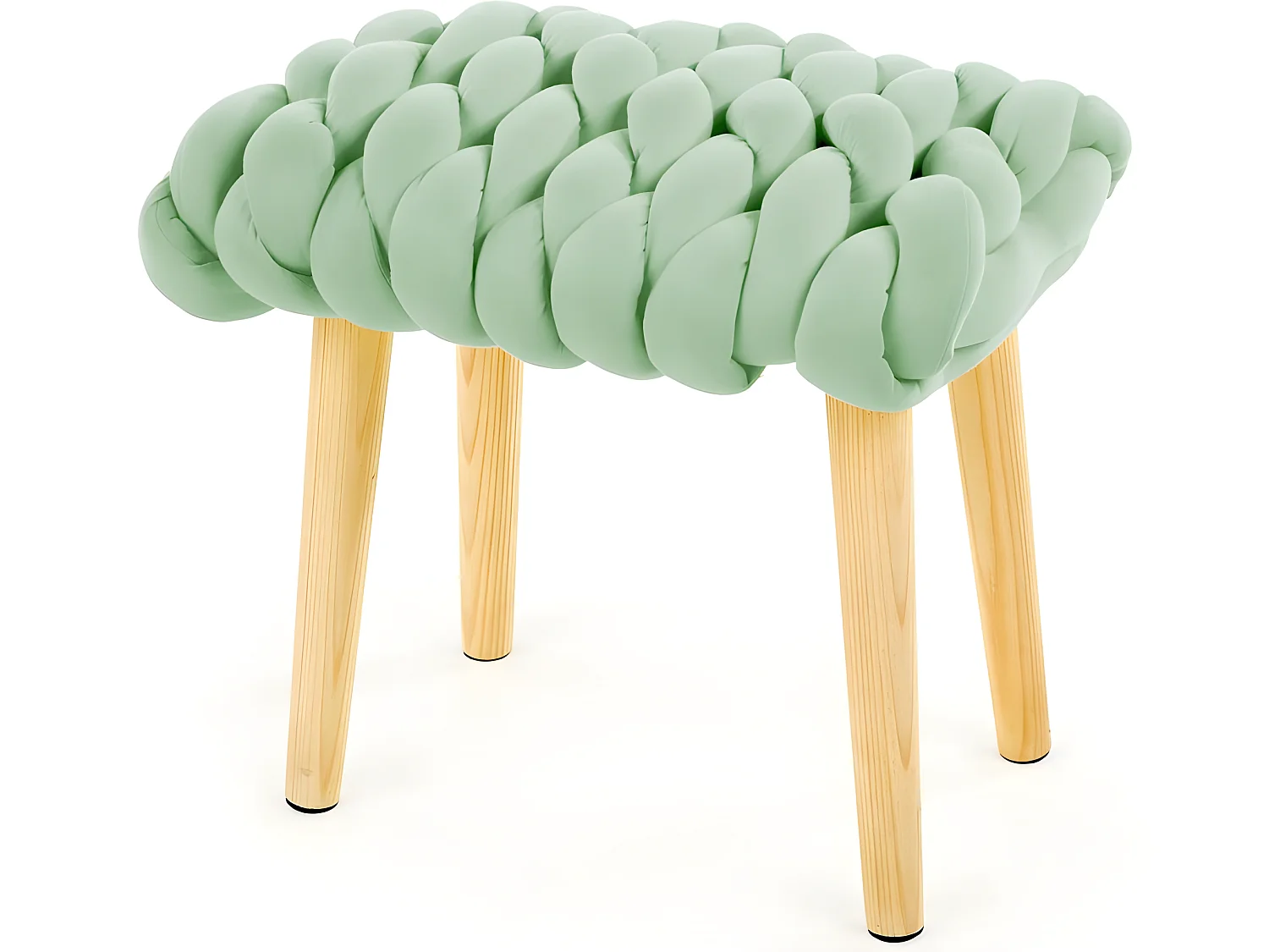 Tabouret avec assise en tissu vert clair et pieds en bois massif BRIAL