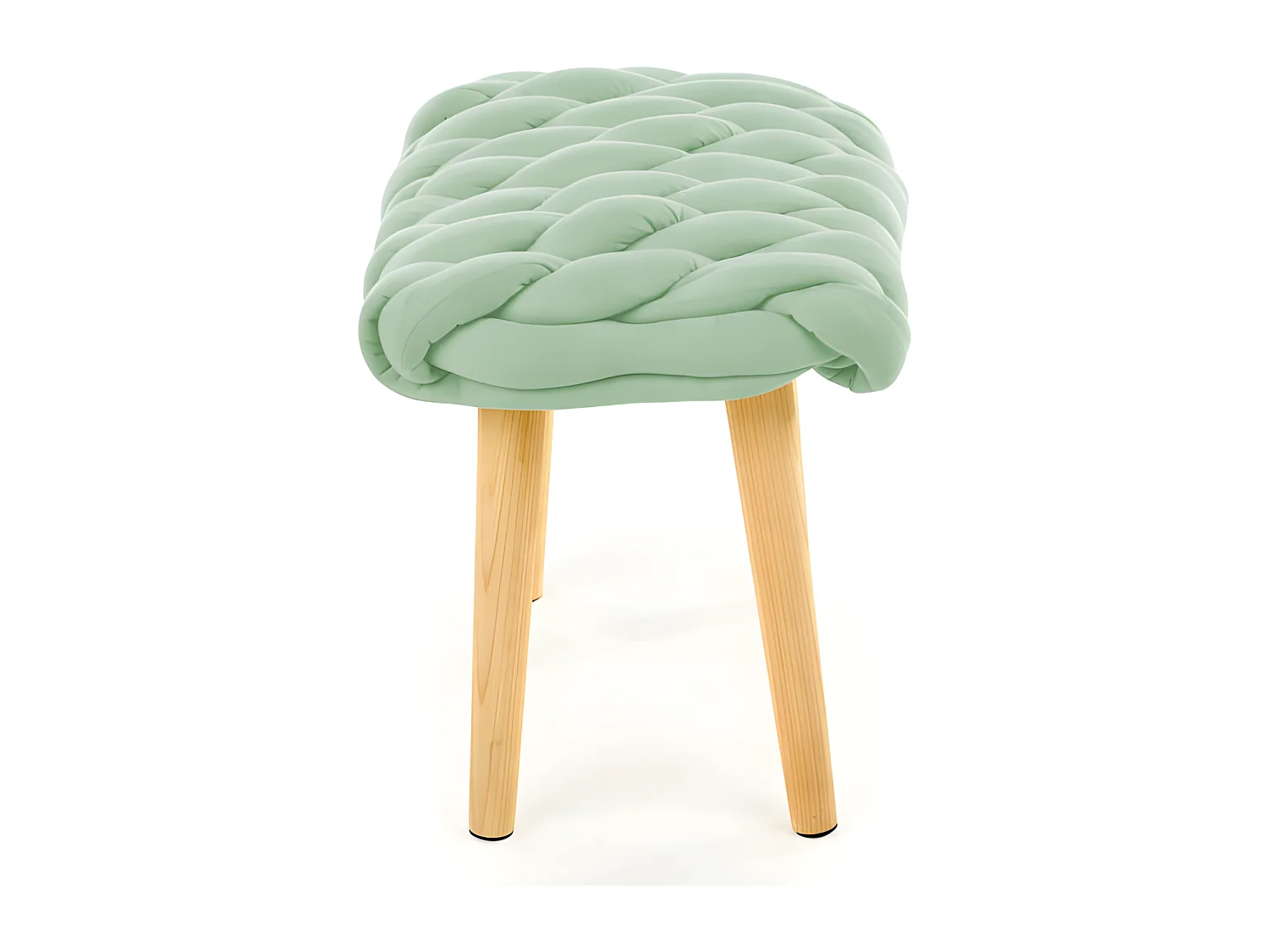 Tabouret avec assise en tissu vert clair et pieds en bois massif BRIAL