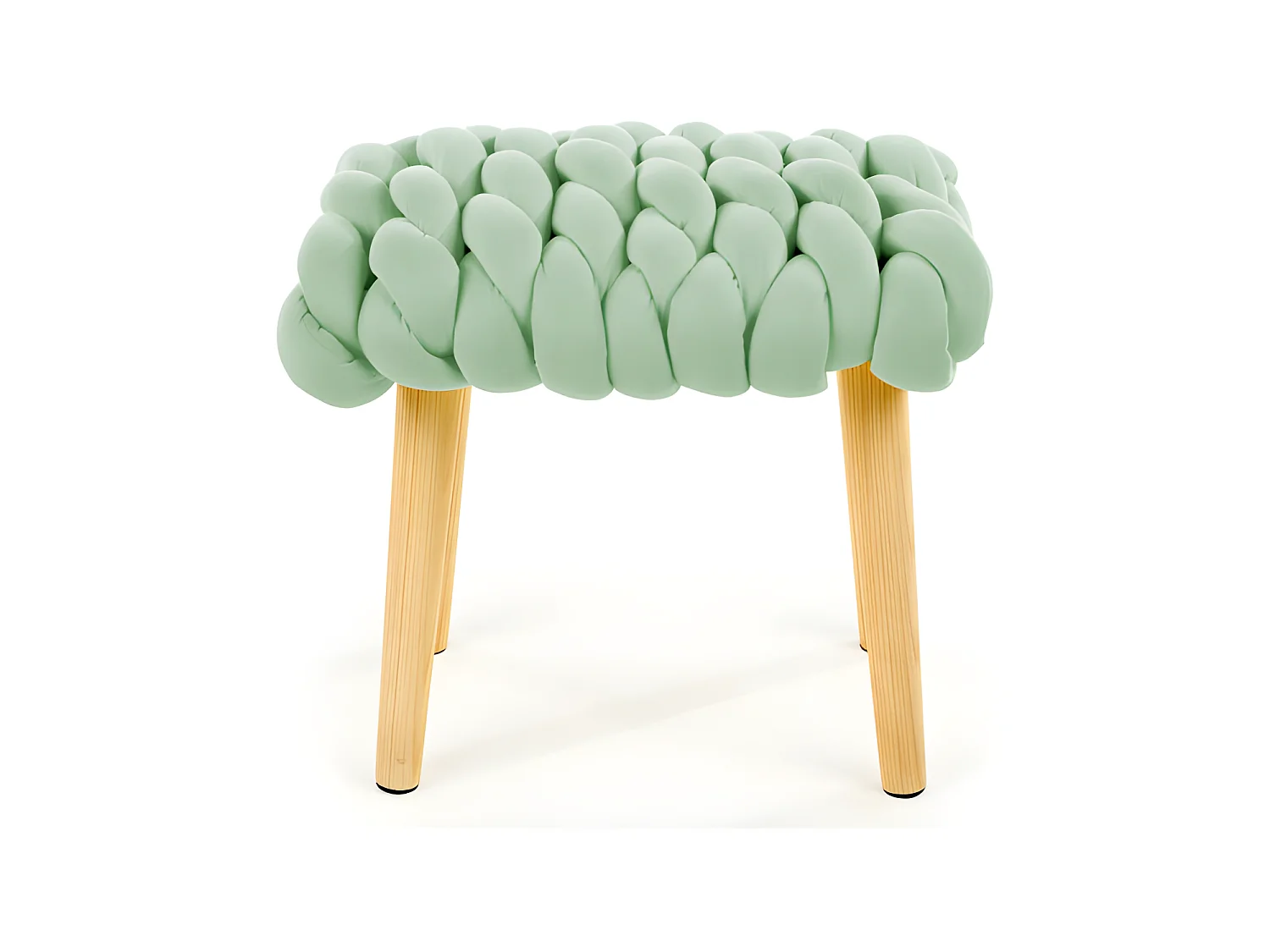 Tabouret avec assise en tissu vert clair et pieds en bois massif BRIAL