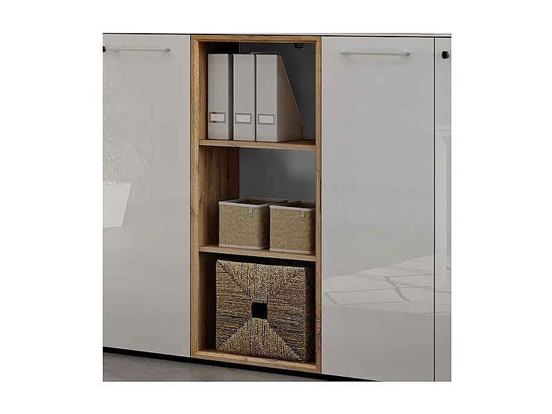 Libreria a due ripiani in bianco e rovere Next