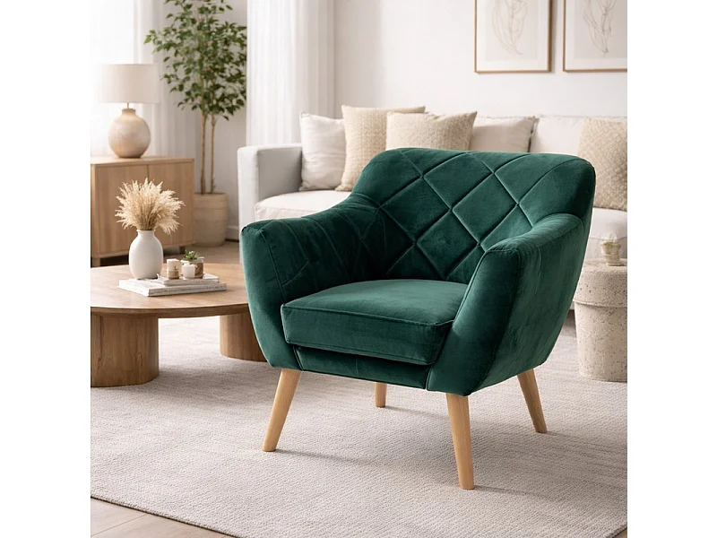 Sillón Blink de terciopelo verde y diseño de haya