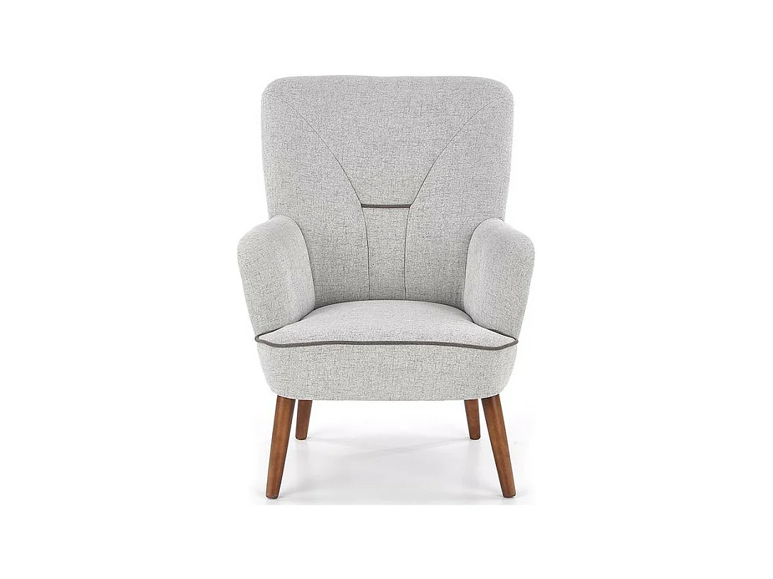 Fauteuil design confort bois et tissu gris Achille