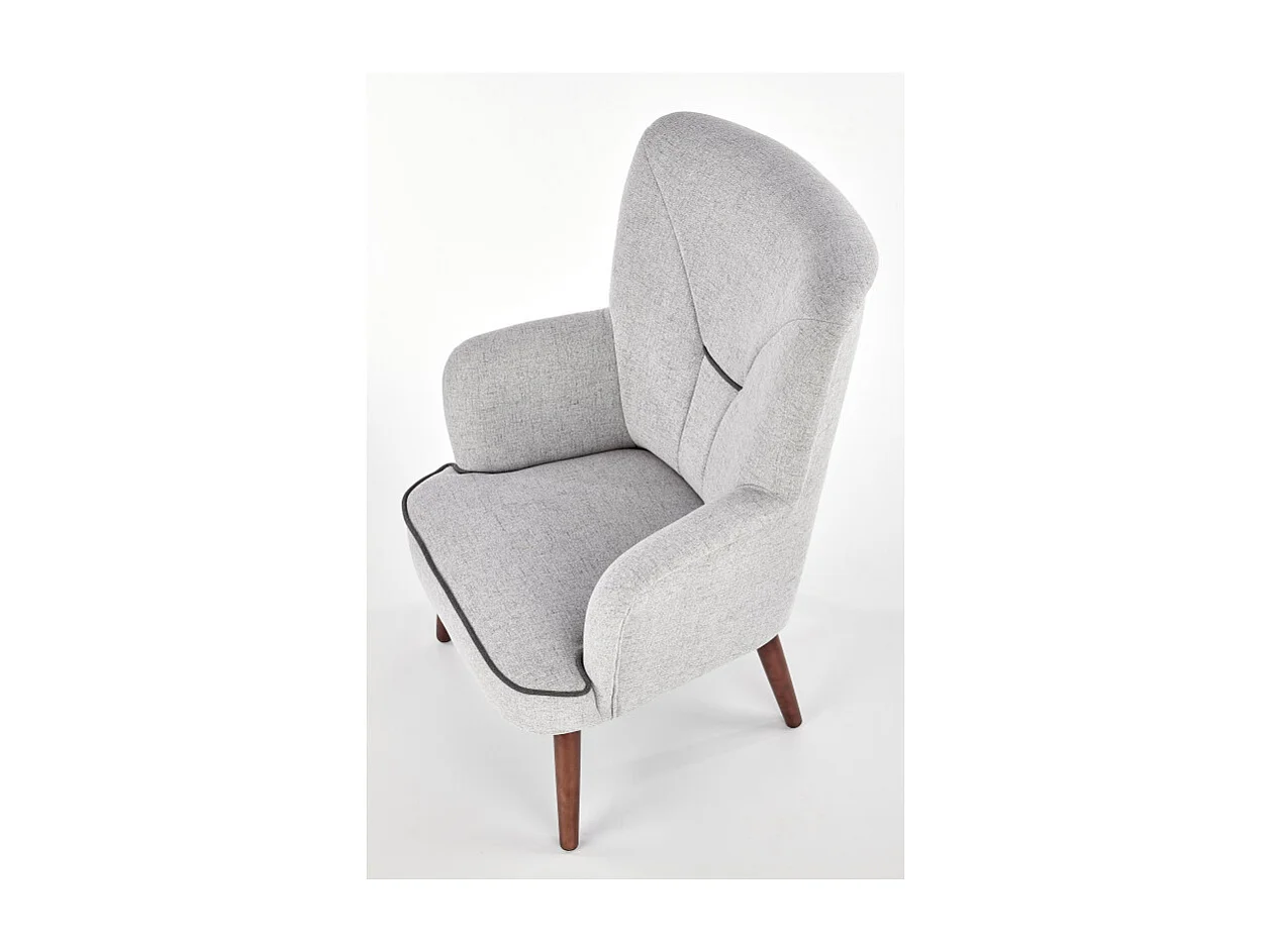 Fauteuil design confort bois et tissu gris Achille