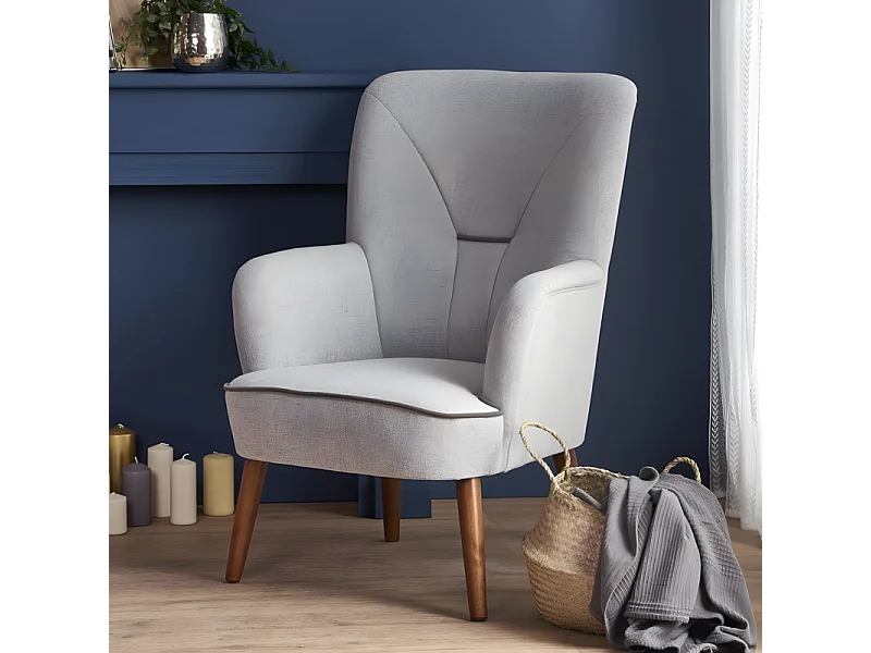 Fauteuil design confort bois et tissu gris Achille
