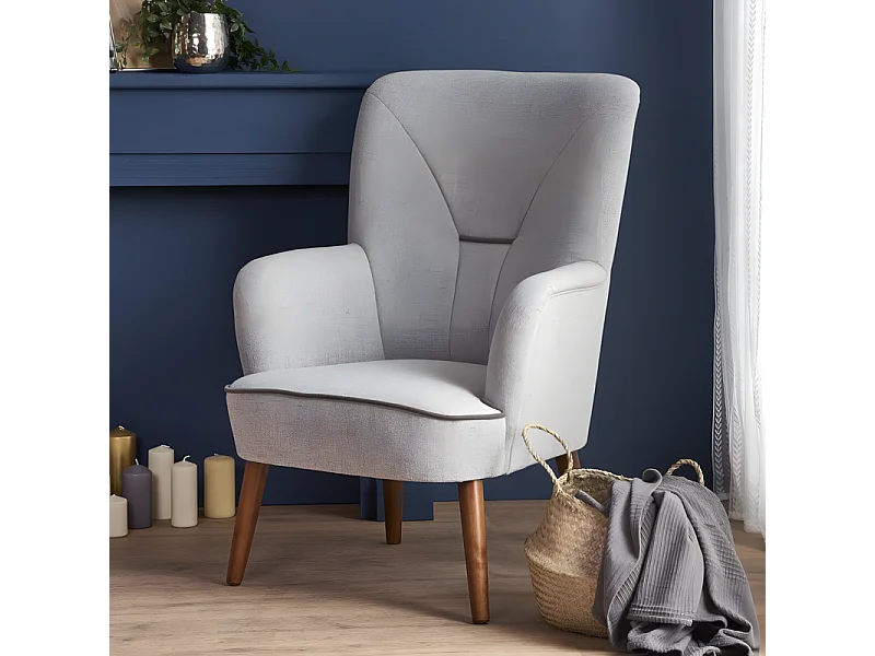 Poltrona Achille in tessuto grigio e legno