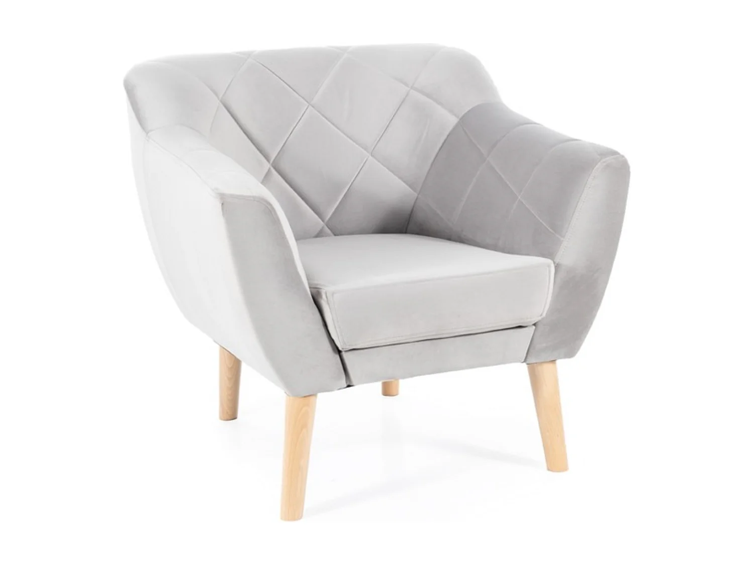 Sillón Blink de terciopelo gris claro y diseño de haya