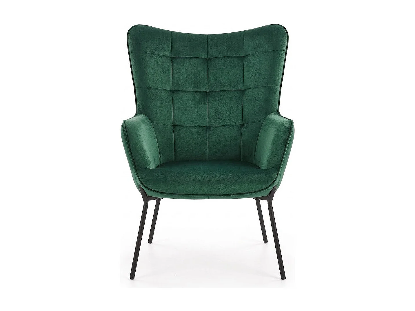 Fauteuil en velours vert foncé avec dossier matelassé et pieds noirs en acier GIPSY