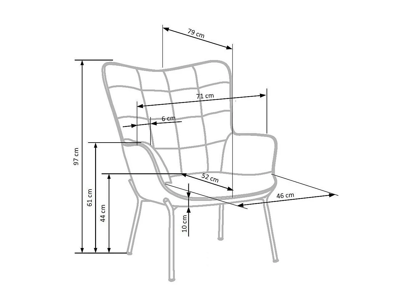 Fauteuil en velours gris avec dossier matelassé et pieds noirs en acier GIPSY
