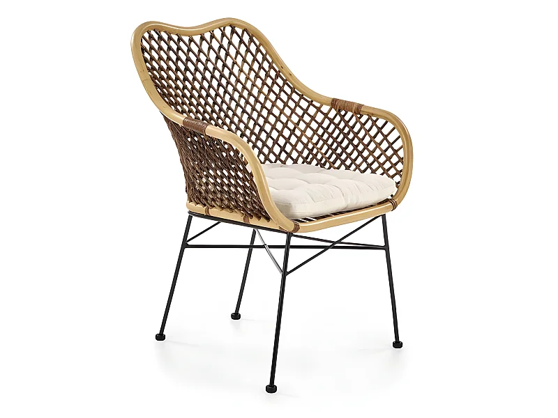 Sillón de ratán con patas de acero y cojín Bronx