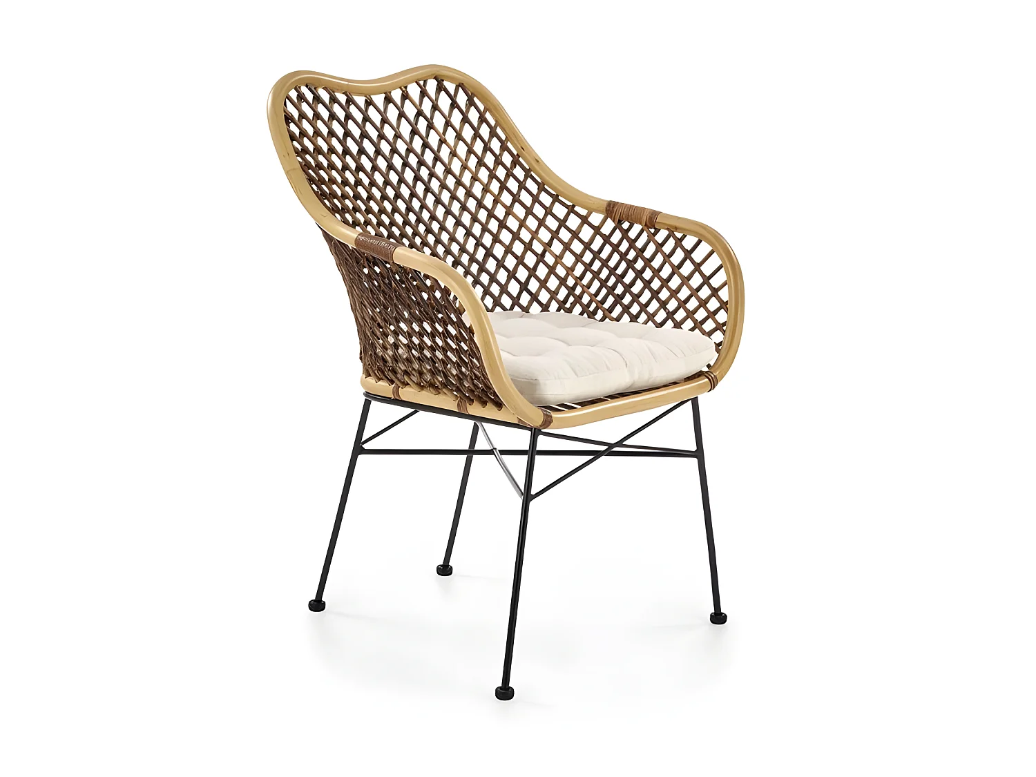 Fauteuil rotin pieds acier avec coussin Bronx