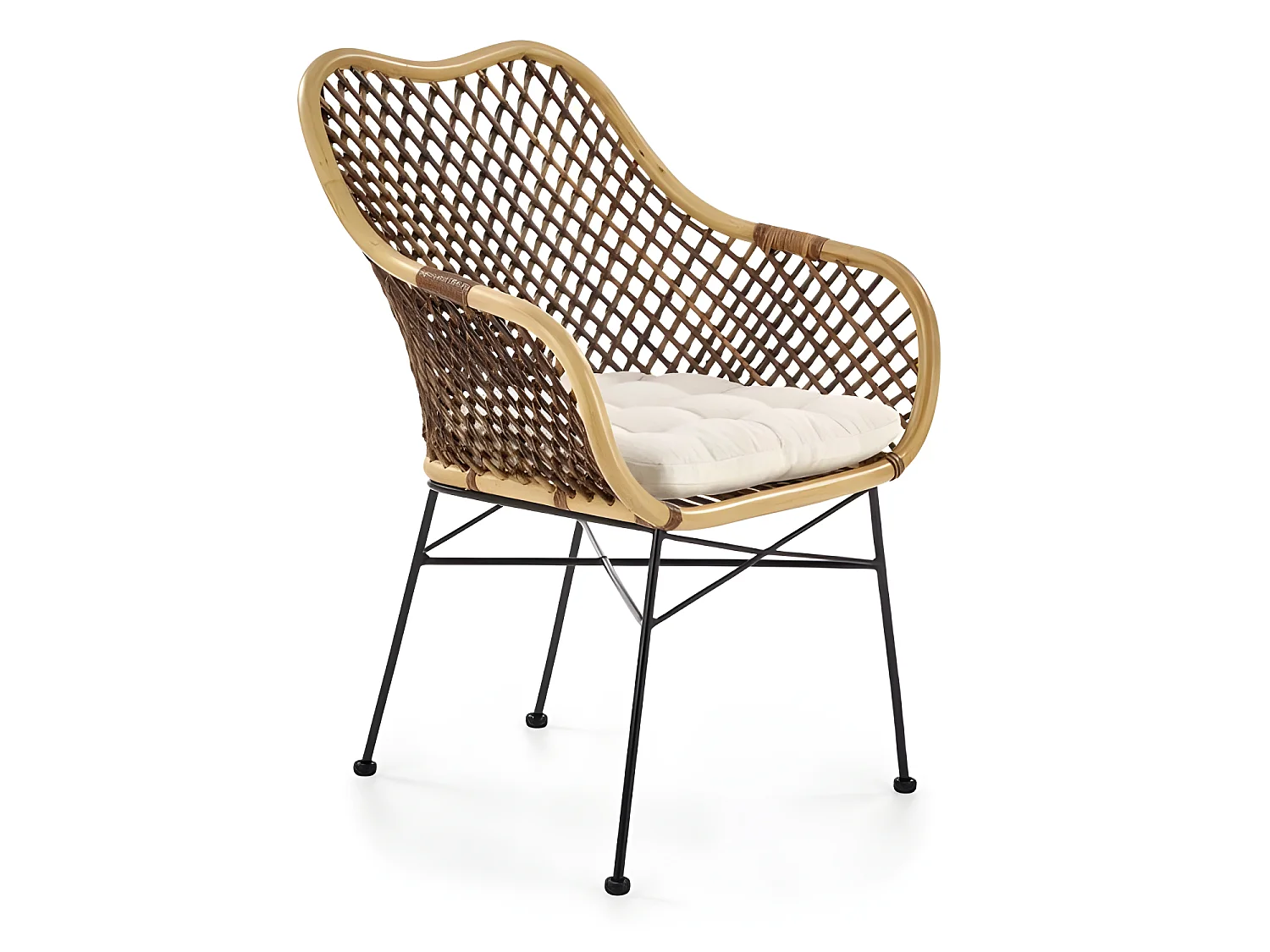 Poltrona in rattan con gambe in acciaio e cuscino Bronx