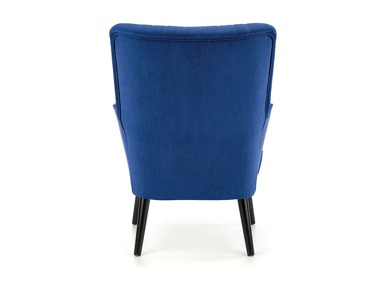 Poltrona blu CYRUS con schienale alto e gambe in legno massiccio nero