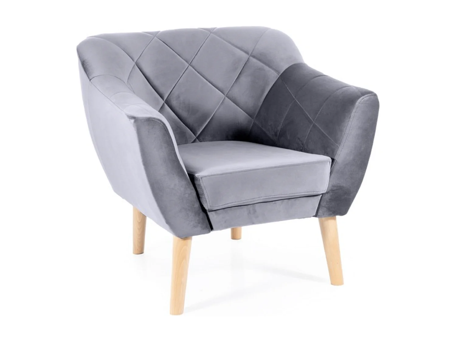 Fauteuil design velours gris & hêtre Blink