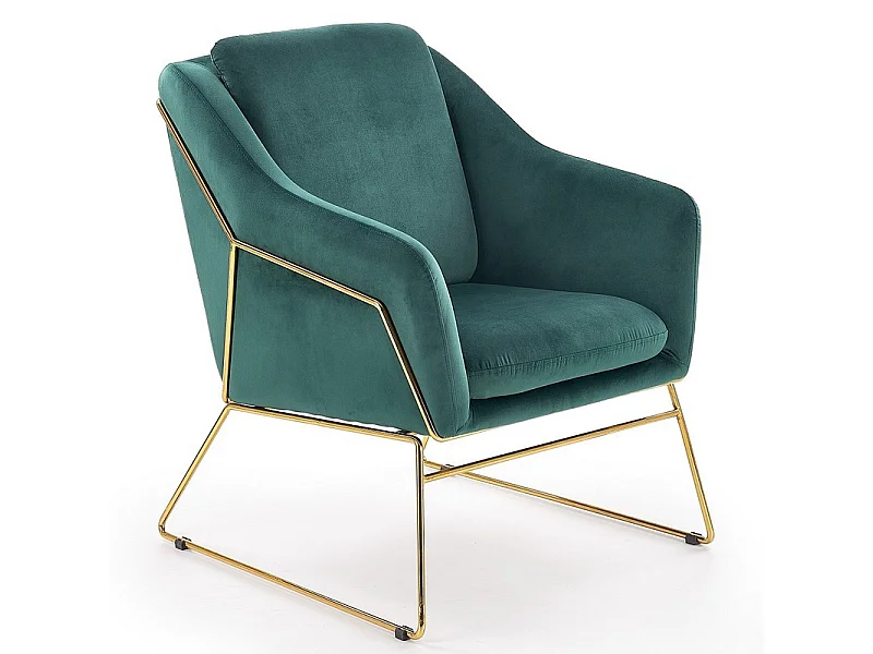 Fauteuil contemporain en velours vert avec structure design en métal doré JAZZY