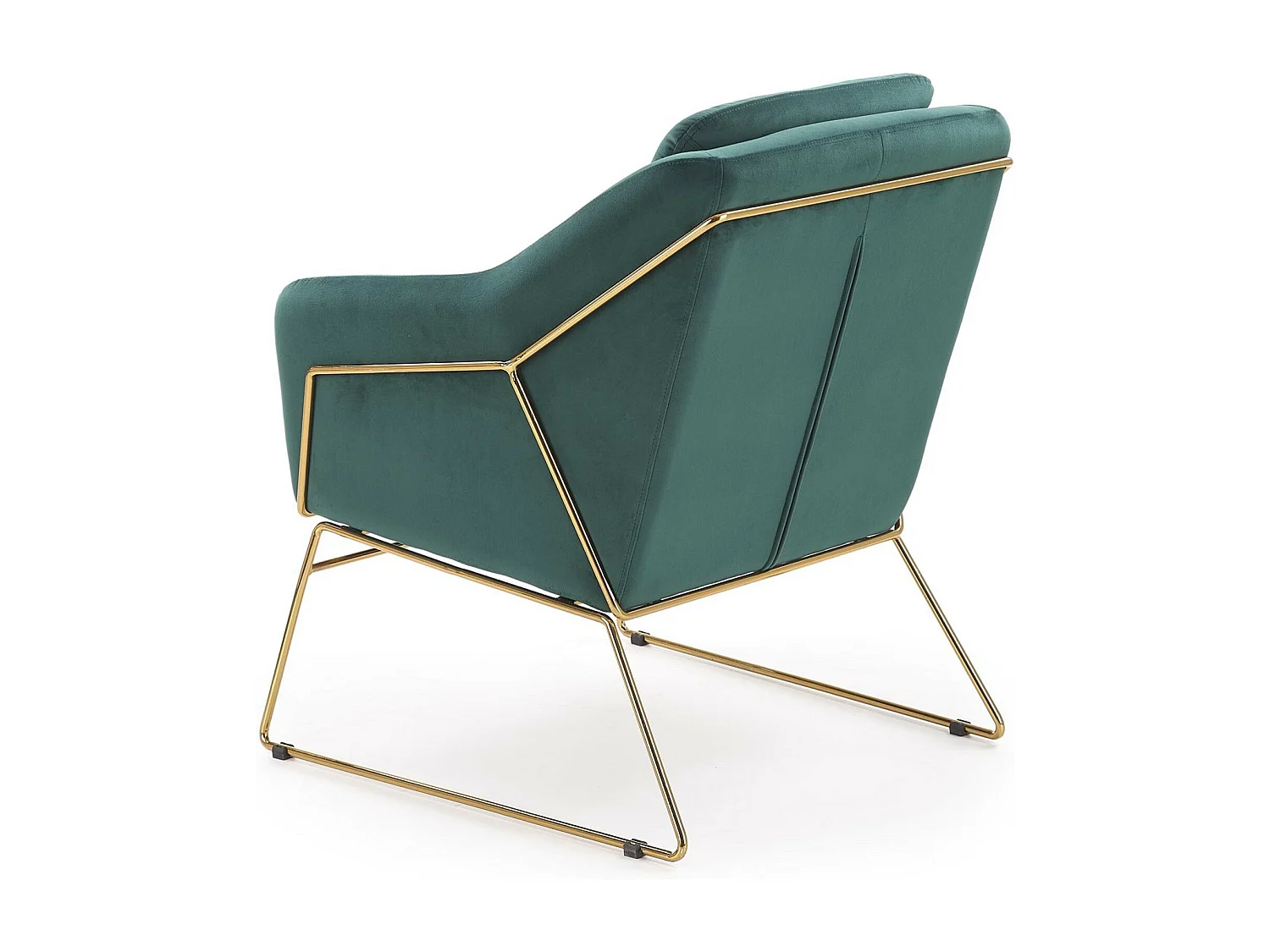 Fauteuil contemporain en velours vert avec structure design en métal doré JAZZY