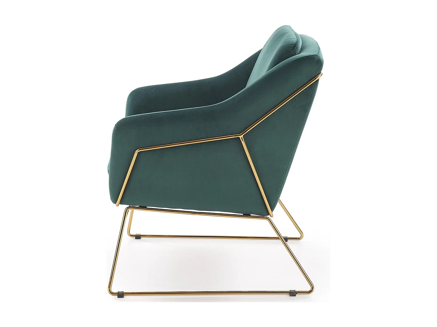 Fauteuil contemporain en velours vert avec structure design en métal doré JAZZY