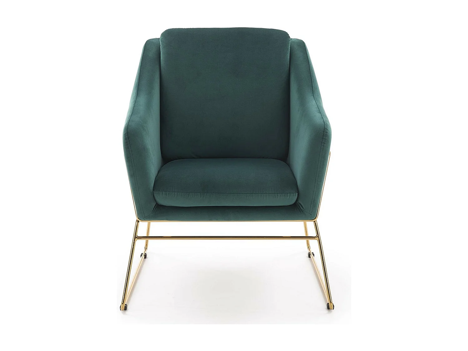 Fauteuil contemporain en velours vert avec structure design en métal doré JAZZY