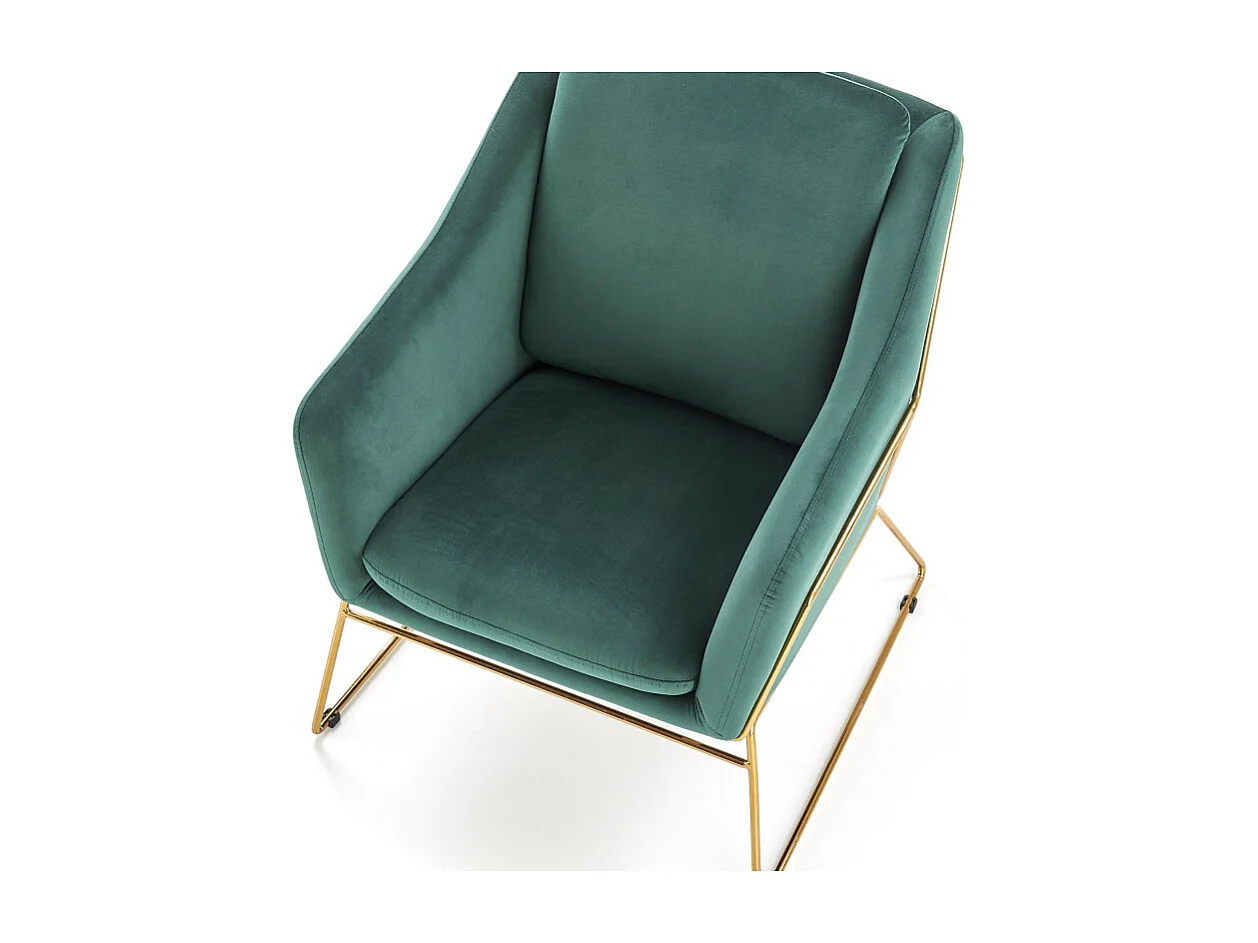 Fauteuil contemporain en velours vert avec structure design en métal doré JAZZY