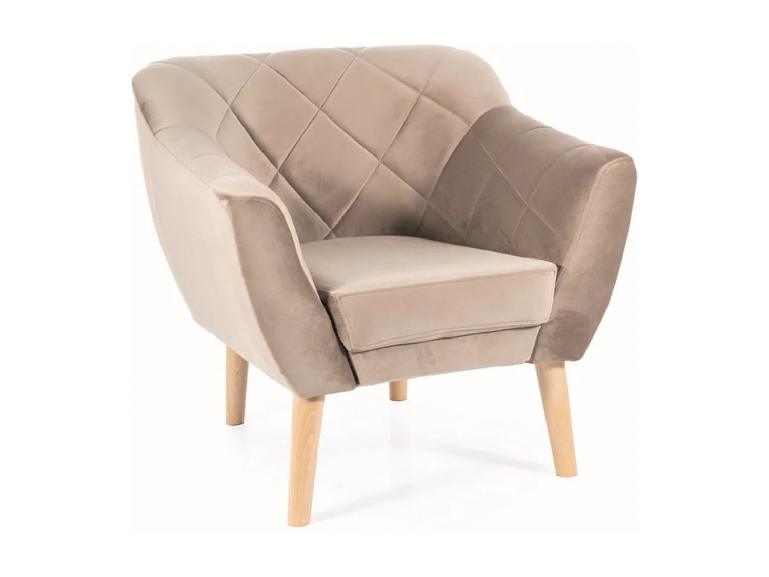 Fauteuil design velours beige & hêtre Blink