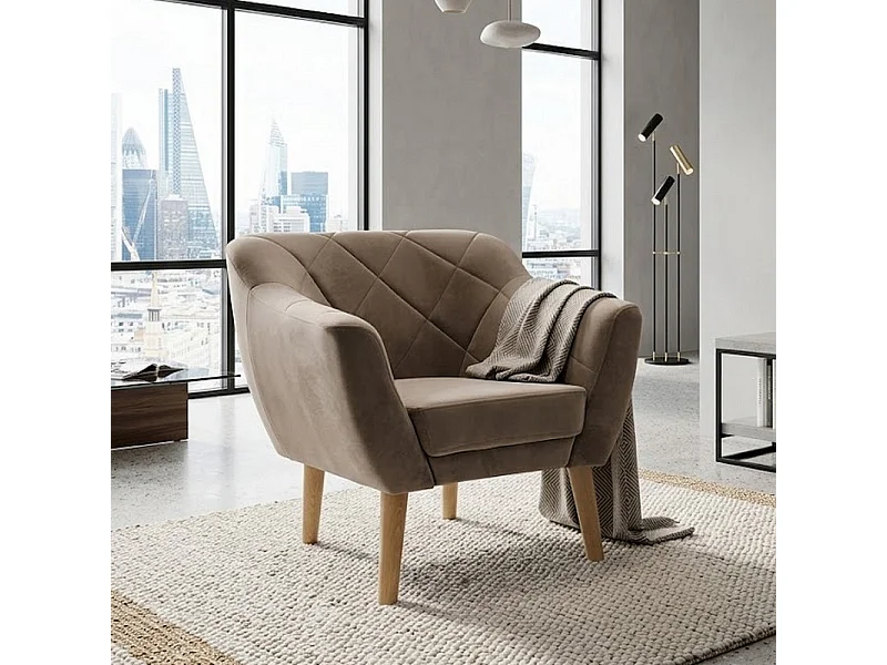 Sillón Blink de terciopelo beige y diseño de haya