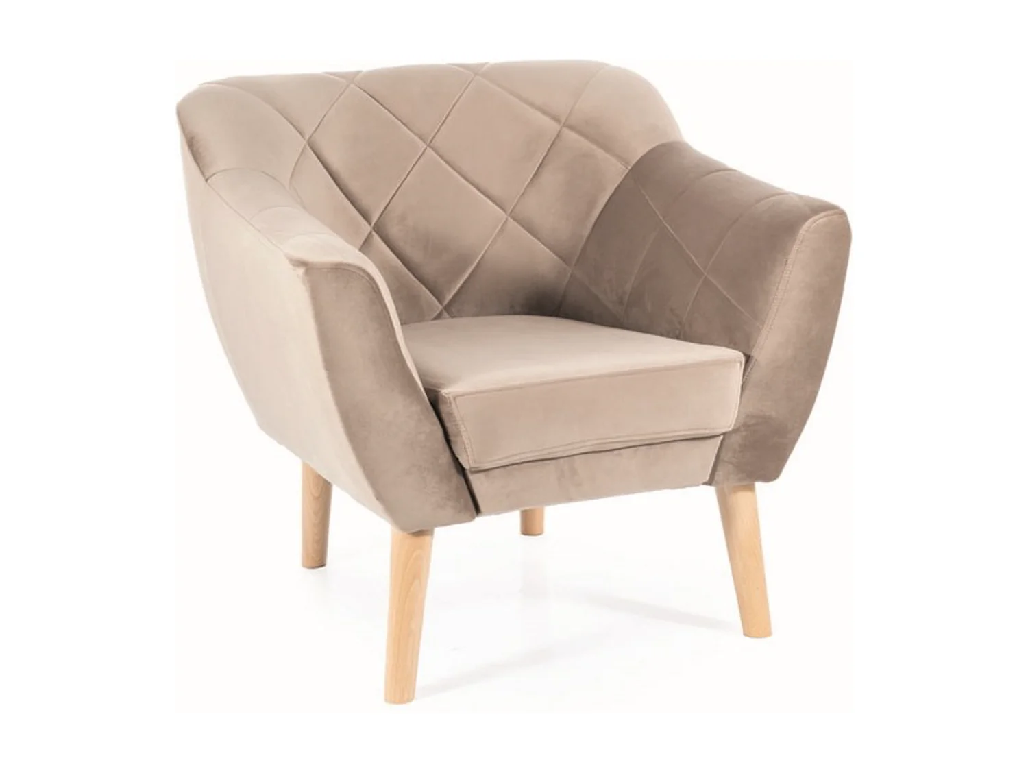 Fauteuil design velours beige & hêtre Blink
