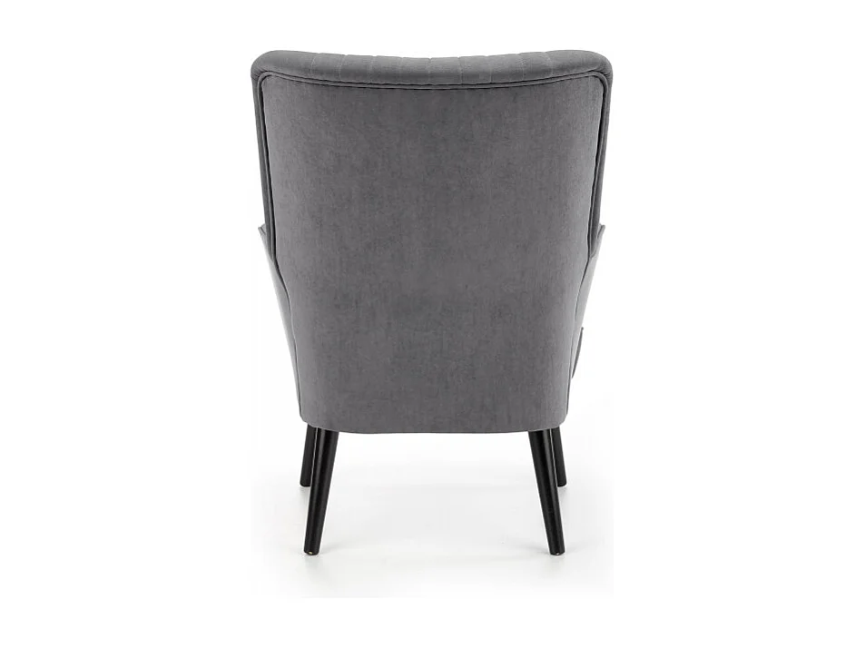 Poltrona contemporanea in velluto grigio con schienale alto e gambe in legno massiccio nero CYRUS