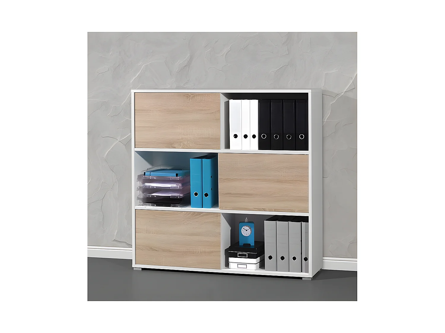 Armoire de bureau basse bois et blanc Leader