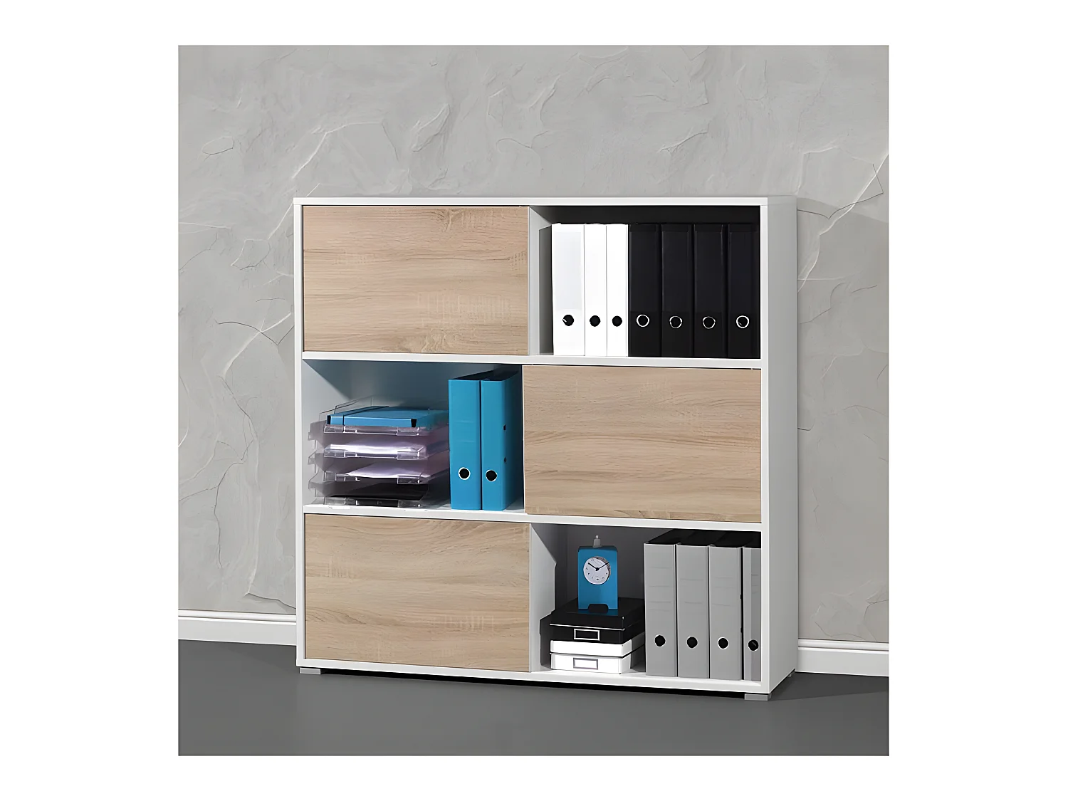 Armoire de bureau basse bois et blanc Leader
