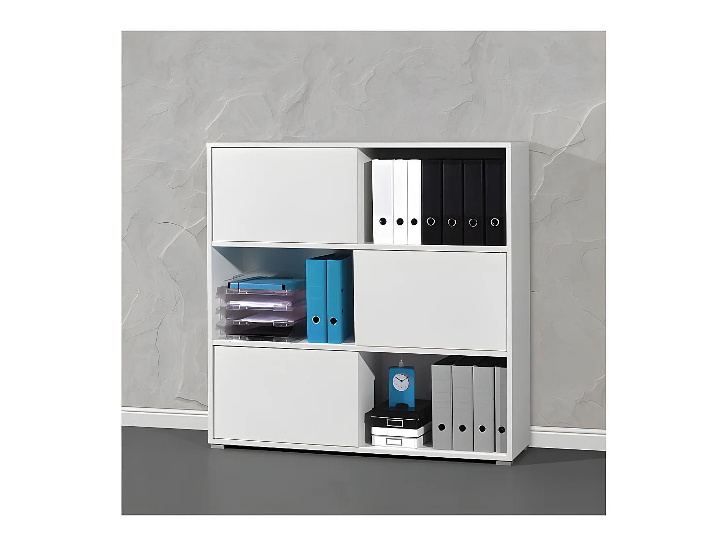 Armoire de bureau basse bois et blanc Leader