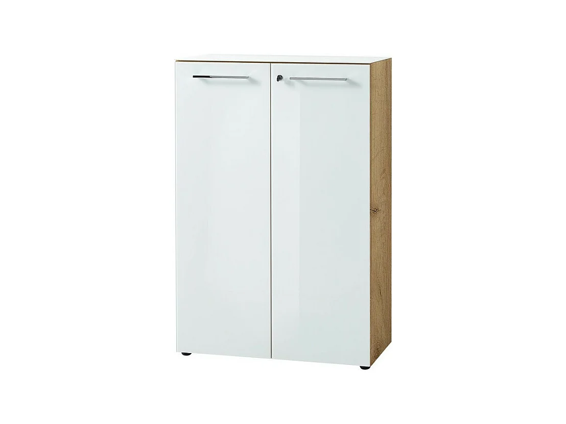 Armoire deux portes 120 cm blanche et aspect chêne Next
