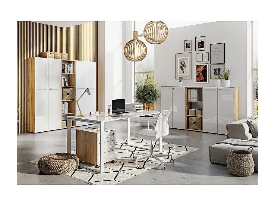 Armoire deux portes 120 cm blanche et aspect chêne Next