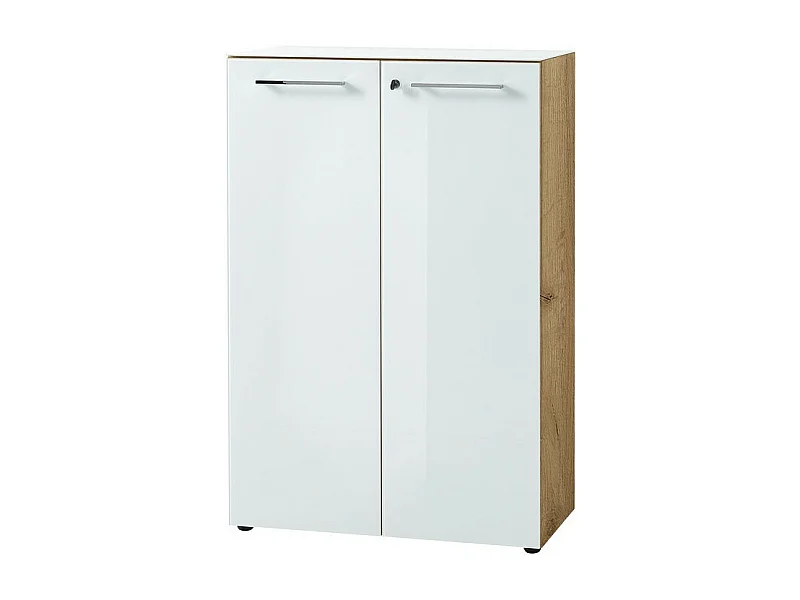 Armoire deux portes 120 cm blanche et aspect chêne Next