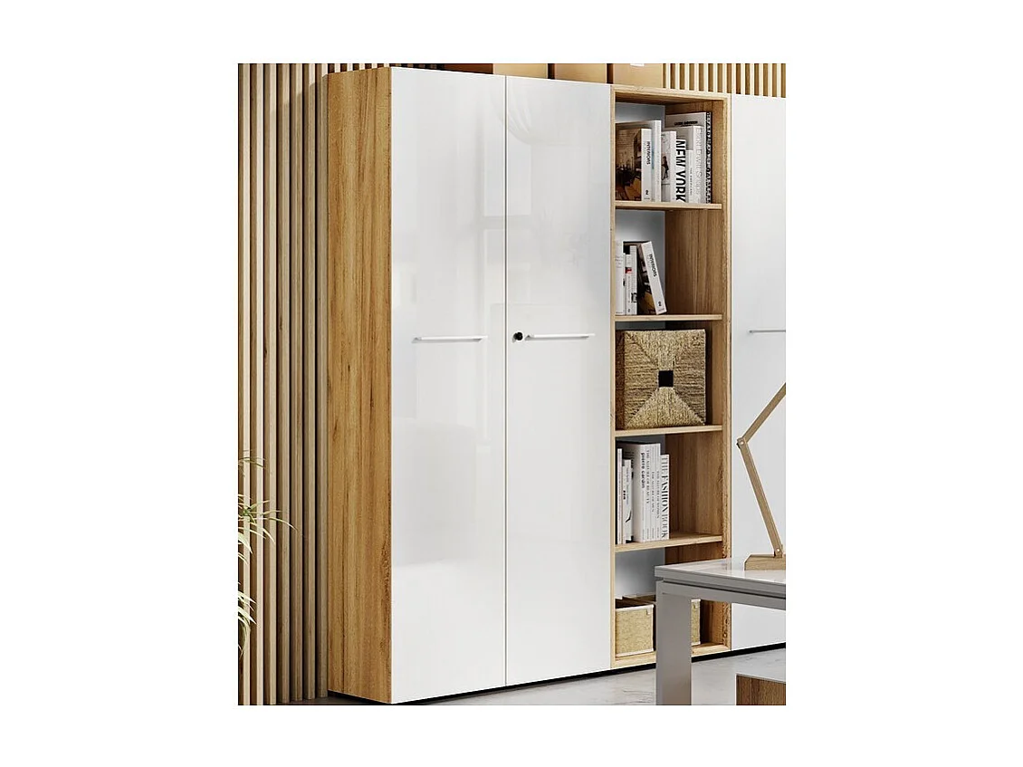 Armadio da ufficio a due ante bianco e rovere da 196 cm Next