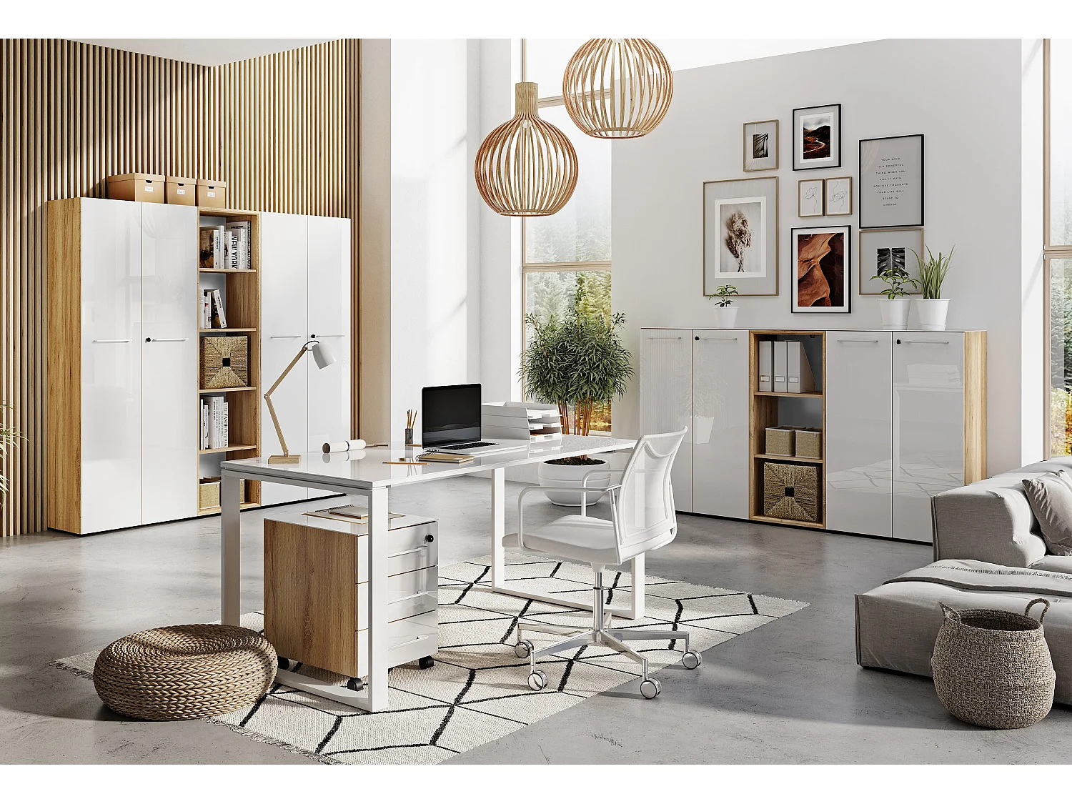 Armadio da ufficio a due ante bianco e rovere da 196 cm Next