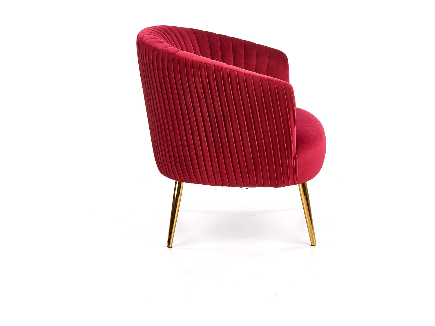 Fauteuil cabriolet en velours bordeaux avec pieds en métal doré Power