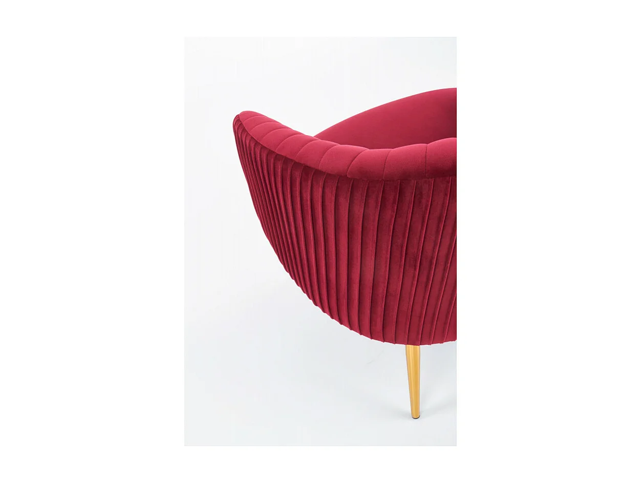 Fauteuil cabriolet en velours bordeaux avec pieds en métal doré Power