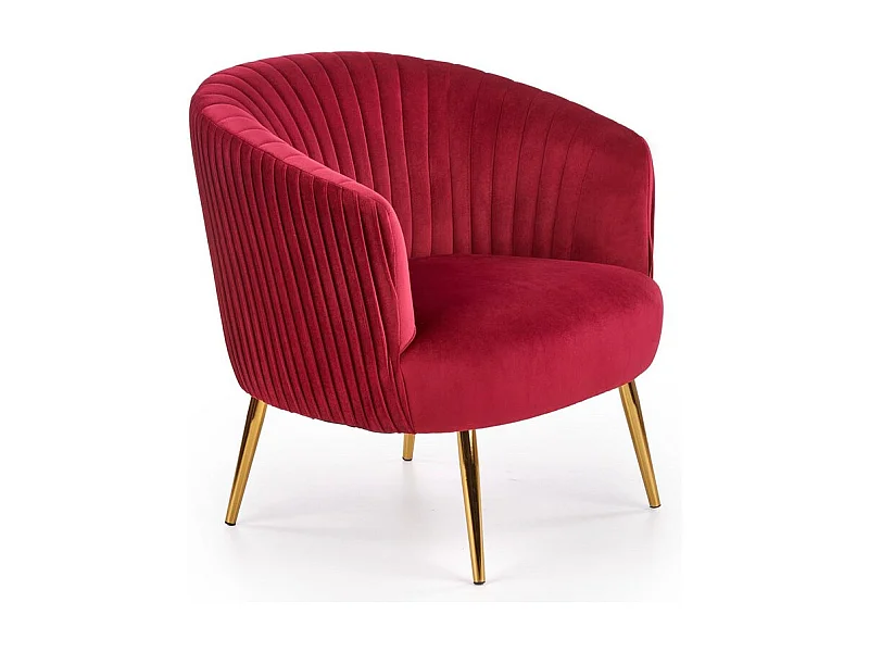 Fauteuil cabriolet en velours bordeaux avec pieds en métal doré Power