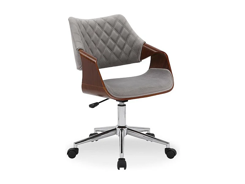 Sedia per ufficio in velluto grigio e noce con rotelle STRANGER