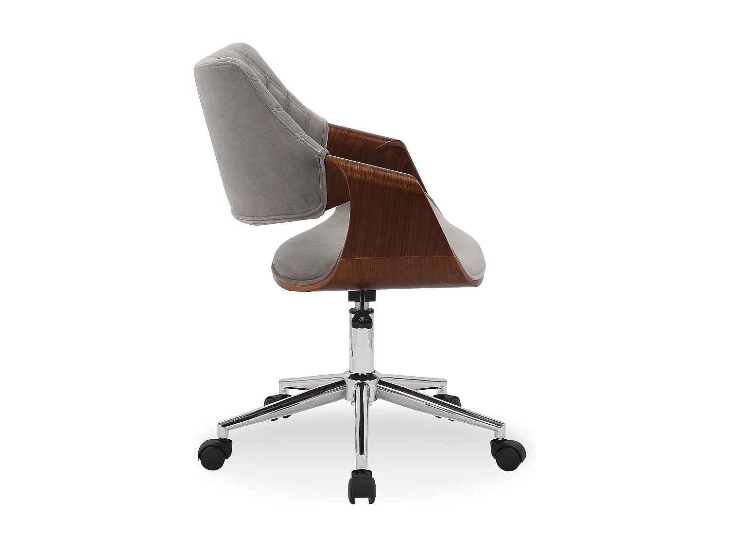 Sedia per ufficio in velluto grigio e noce con rotelle STRANGER