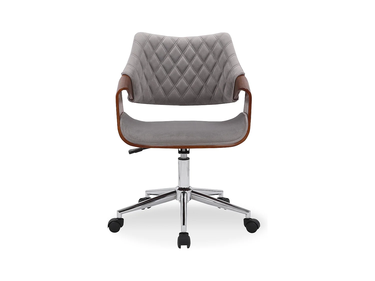 Chaise de bureau en velours gris et aspect noyer avec roulettes STRANGER