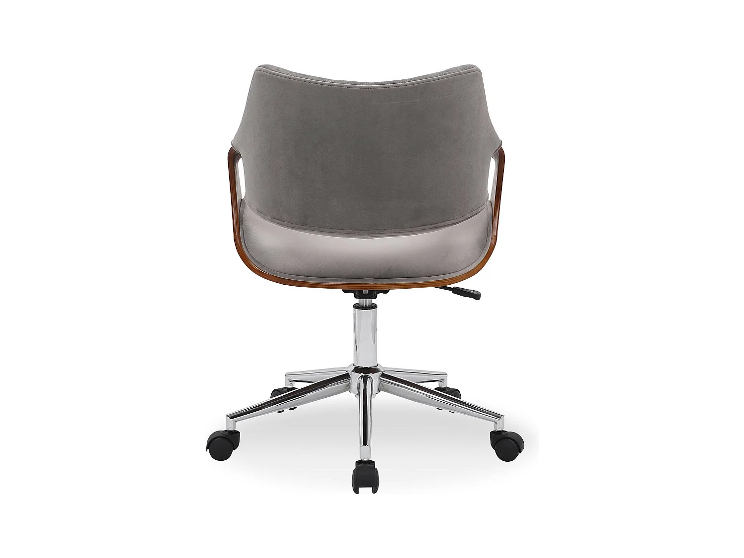 Chaise de bureau en velours gris et aspect noyer avec roulettes STRANGER