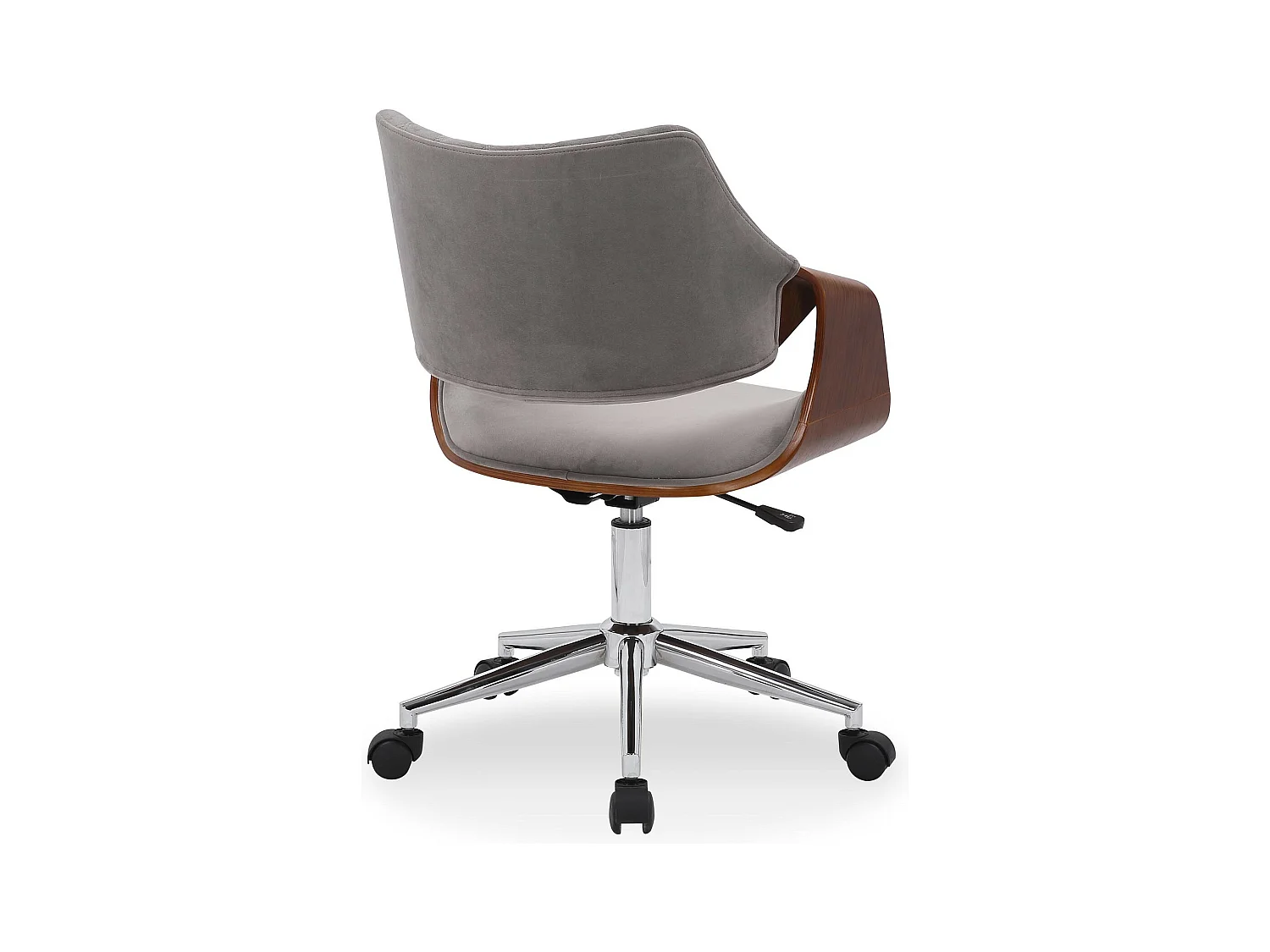 Chaise de bureau en velours gris et aspect noyer avec roulettes STRANGER