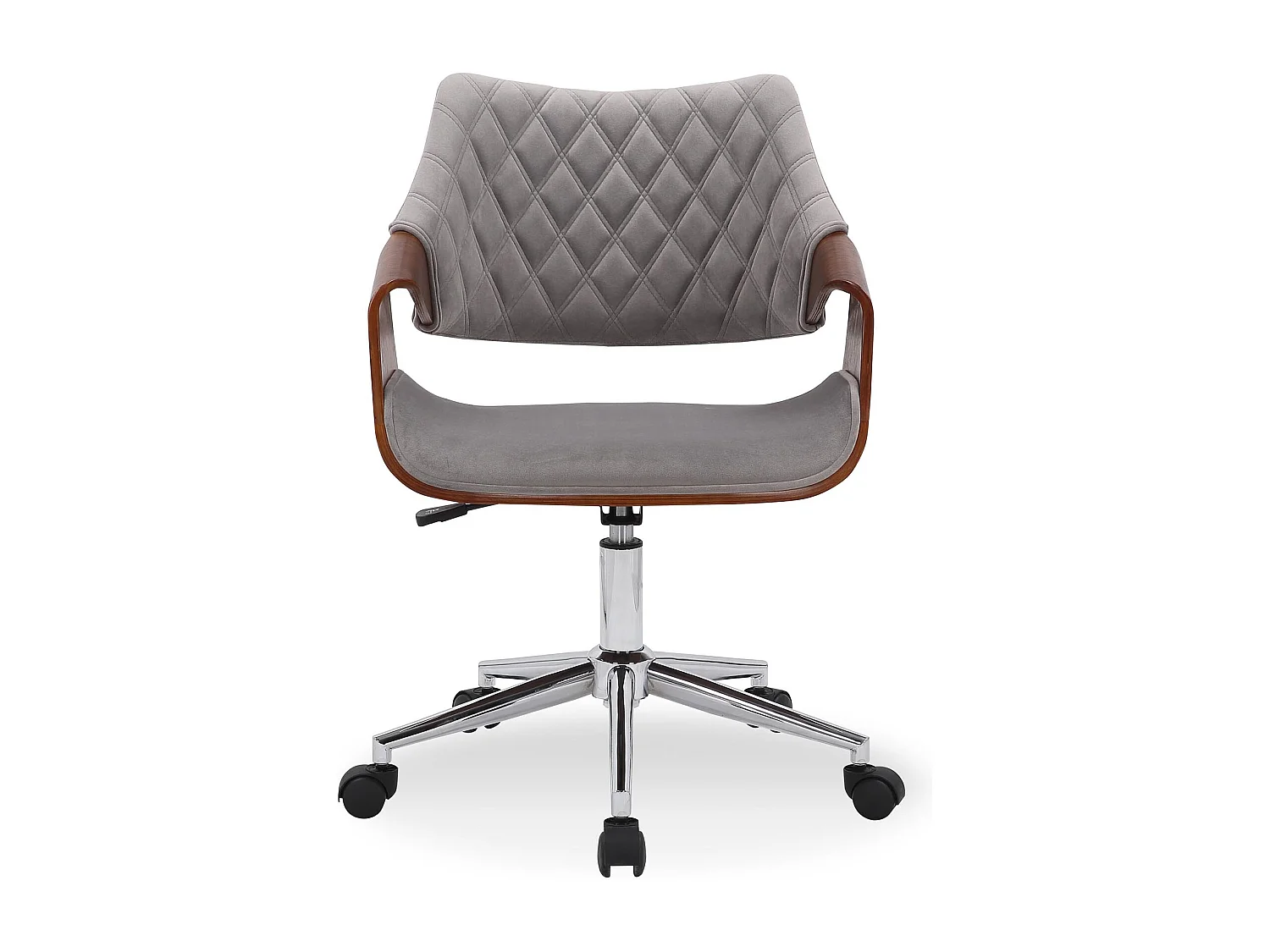Sedia per ufficio in velluto grigio e noce con rotelle STRANGER